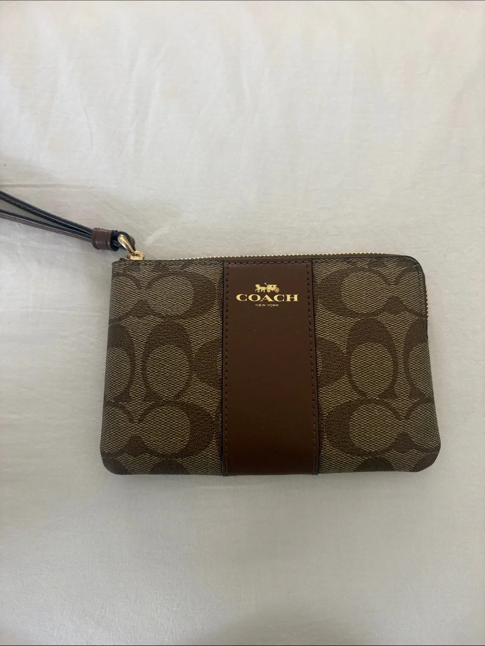 Coach Brown Signature Canvas Wrist Strap Coin Pouch